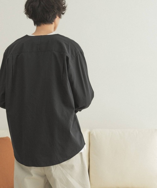 FORK&SPOON（フォークアンドスプーン）の「FORK&SPOON　ノーカラーロングスリーブシャツ（シャツ/ブラウス・メンズ・ブラック/グリーン・4/5）」の5枚目の写真