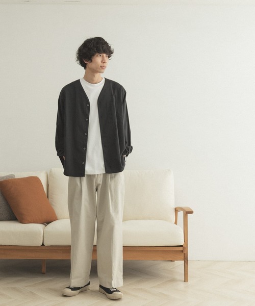 FORK&SPOON（フォークアンドスプーン）の「FORK&SPOON　ノーカラーロングスリーブシャツ（シャツ/ブラウス・メンズ・ブラック/グリーン・4/5）」の8枚目の写真