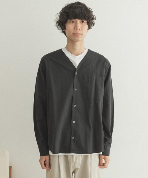 FORK&SPOON（フォークアンドスプーン）の「FORK&SPOON　ノーカラーロングスリーブシャツ（シャツ/ブラウス・メンズ・ブラック/グリーン・4/5）」の6枚目の写真