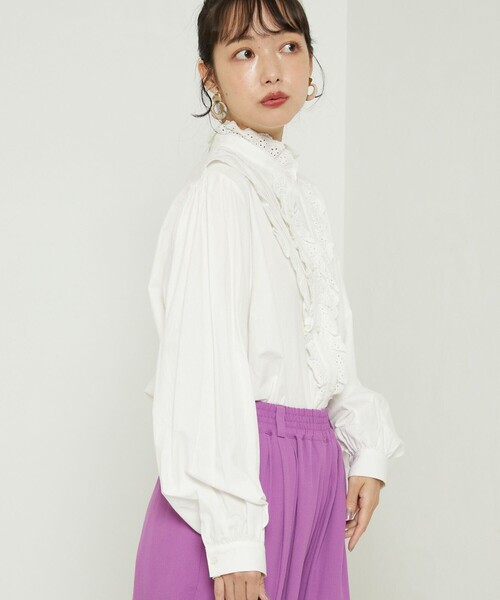 FREAK'S STORE（フリークスストア）の「レーススタンドカラーブラウス（シャツ/ブラウス・レディース・ホワイト/ブラック/サックスブルー・ﾌﾘ-）」の10枚目の写真