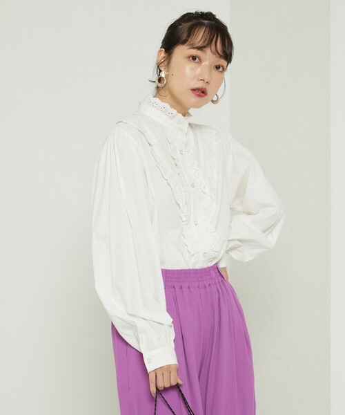 FREAK'S STORE（フリークスストア）の「レーススタンドカラーブラウス（シャツ/ブラウス・レディース・ホワイト/ブラック/サックスブルー・ﾌﾘ-）」の21枚目の写真