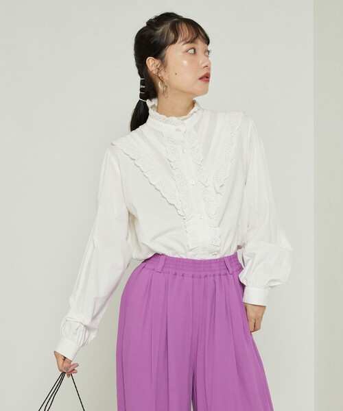 FREAK'S STORE（フリークスストア）の「レーススタンドカラーブラウス（シャツ/ブラウス・レディース・ホワイト/ブラック/サックスブルー・ﾌﾘ-）」の11枚目の写真