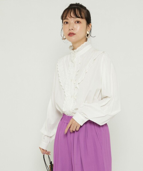 FREAK'S STORE（フリークスストア）の「レーススタンドカラーブラウス（シャツ/ブラウス・レディース・ホワイト/ブラック/サックスブルー・ﾌﾘ-）」の5枚目の写真