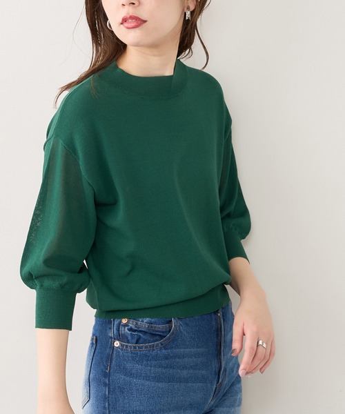 natural couture（ナチュラルクチュール）の「便利な袖シアーシンプルプチハイニット（ニット/セーター・レディース・ブラック/パープル/ブラウン/グリーン/アイボリー・FREE）」の5枚目の写真