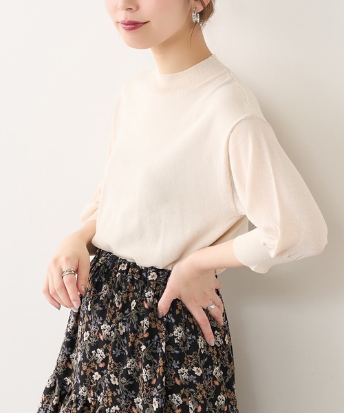 natural couture（ナチュラルクチュール）の「便利な袖シアーシンプルプチハイニット（ニット/セーター・レディース・ブラック/パープル/ブラウン/グリーン/アイボリー・FREE）」の2枚目の写真