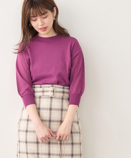 natural couture（ナチュラルクチュール）の「便利な袖シアーシンプルプチハイニット（ニット/セーター・レディース・ブラック/パープル/ブラウン/グリーン/アイボリー・FREE）」の14枚目の写真