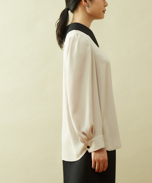 Tiara（ティアラ）の「バイカラー襟ブラウス（シャツ/ブラウス・レディース・ライトベージュ/ブラック・FREE）」の3枚目の写真