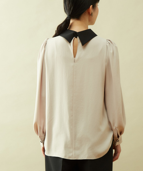 Tiara（ティアラ）の「バイカラー襟ブラウス（シャツ/ブラウス・レディース・ライトベージュ/ブラック・FREE）」の8枚目の写真