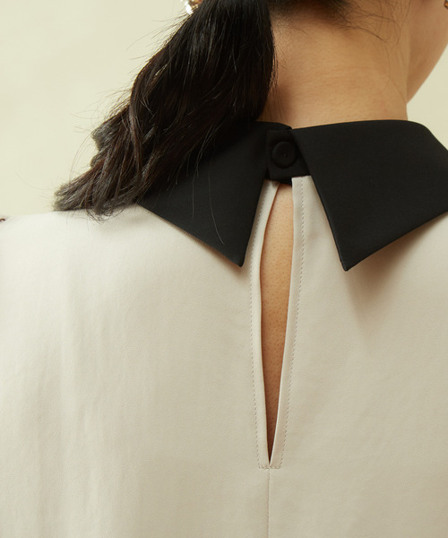 Tiara（ティアラ）の「バイカラー襟ブラウス（シャツ/ブラウス・レディース・ライトベージュ/ブラック・FREE）」の4枚目の写真