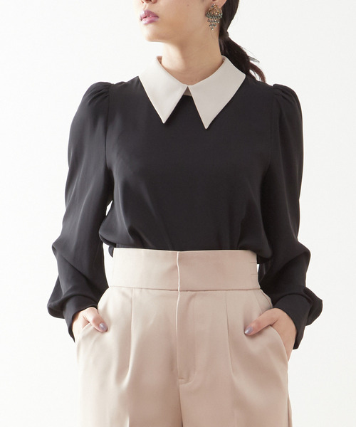 Tiara（ティアラ）の「バイカラー襟ブラウス（シャツ/ブラウス・レディース・ライトベージュ/ブラック・FREE）」の9枚目の写真