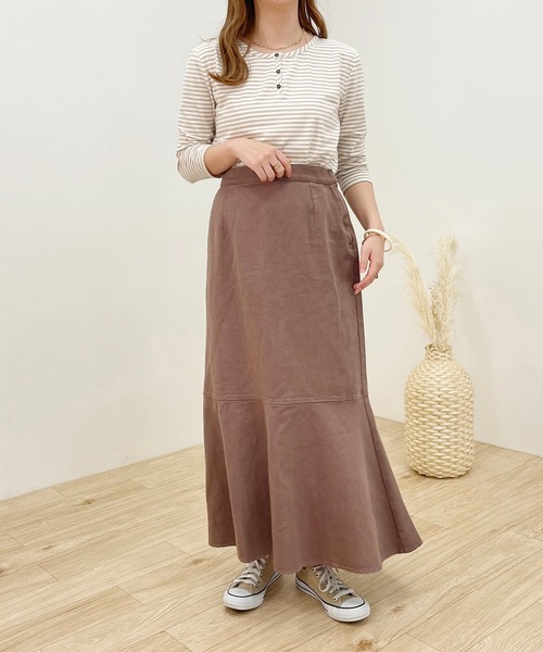 apres jour clair(アプレジュールクレア)の「【apres jour clair】ヘンリーネックボーダーT【ZOZOTOWN限定アイテム】(Tシャツ/カットソー・レディース・アイボリー/ダークブラウン/ブラウン系その他・X-LARGE/フリー)」の7枚目の写真
