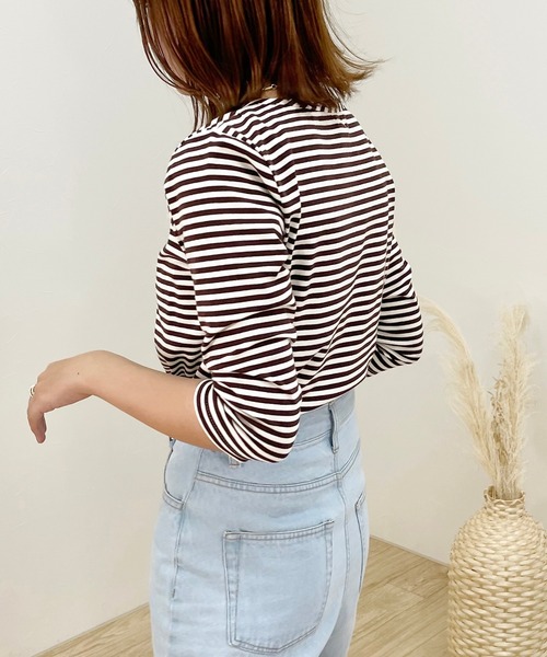 apres jour clair(アプレジュールクレア)の「【apres jour clair】ヘンリーネックボーダーT【ZOZOTOWN限定アイテム】(Tシャツ/カットソー・レディース・アイボリー/ダークブラウン/ブラウン系その他・X-LARGE/フリー)」の10枚目の写真