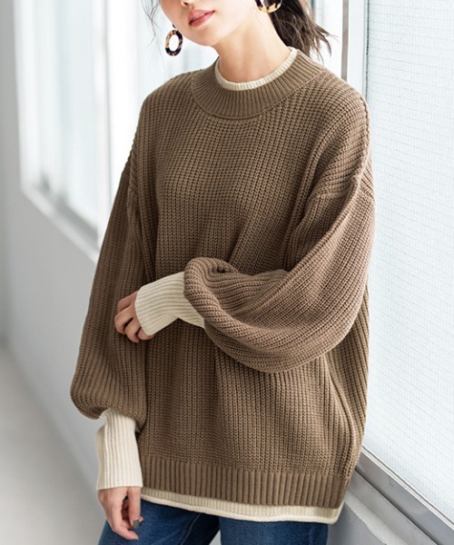 GeeRA(ジーラ)の「重ね着風ニットプルオーバー(ニット/セーター・レディース・アイボリー/モカ/ブラック・XX-LARGE/X-LARGE/MEDIUM/LARGE)」の3枚目の写真