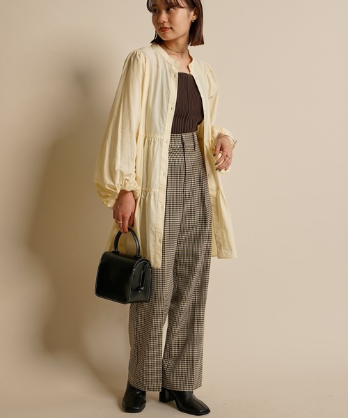 mline（エムライン）の「［mline］WEB限定 チェックタックパンツ（スラックス・レディース・ベージュ/ブラウン・1/2）」の15枚目の写真