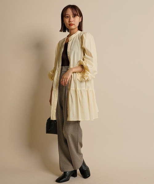 mline（エムライン）の「［mline］WEB限定 チェックタックパンツ（スラックス・レディース・ベージュ/ブラウン・1/2）」の9枚目の写真