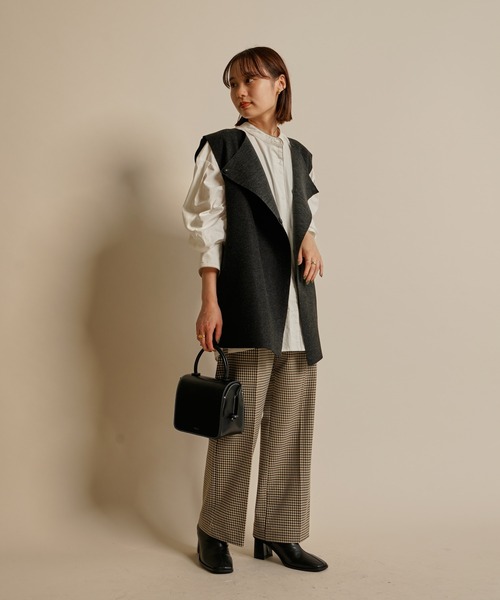 mline（エムライン）の「［mline］WEB限定 チェックタックパンツ（スラックス・レディース・ベージュ/ブラウン・1/2）」の21枚目の写真