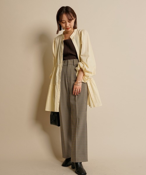 mline（エムライン）の「［mline］WEB限定 チェックタックパンツ（スラックス・レディース・ベージュ/ブラウン・1/2）」の18枚目の写真