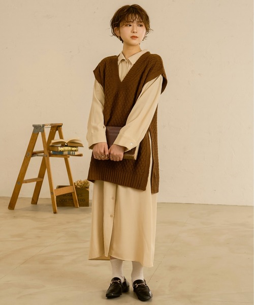 Ambre Neige(アンブルネージュ)の「シャツワンピース/【WEB/EC限定商品】(シャツワンピース・レディース・ダークブラウン/ベージュ/アイボリー・FREE)」の3枚目の写真
