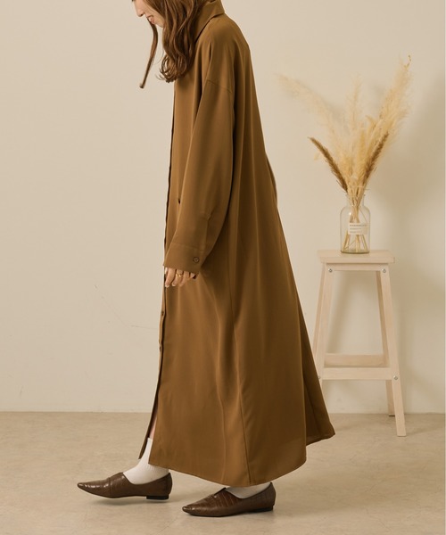 Ambre Neige(アンブルネージュ)の「シャツワンピース/【WEB/EC限定商品】(シャツワンピース・レディース・ダークブラウン/ベージュ/アイボリー・FREE)」の4枚目の写真