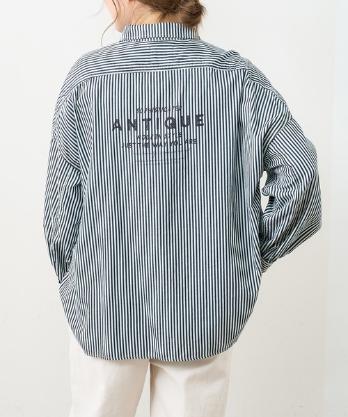 PUAL CE CIN（ピュアルセシン）の「デニム刺繍×プリントブラウス（シャツ/ブラウス・レディース・グレー/インディゴブルー/ストライプ・FREE）」の3枚目の写真