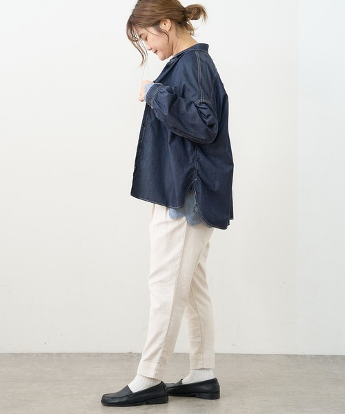 PUAL CE CIN（ピュアルセシン）の「デニム刺繍×プリントブラウス（シャツ/ブラウス・レディース・グレー/インディゴブルー/ストライプ・FREE）」の11枚目の写真