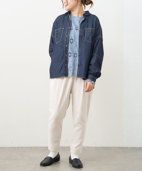 PUAL CE CIN（ピュアルセシン）の「デニム刺繍×プリントブラウス（シャツ/ブラウス・レディース・グレー/インディゴブルー/ストライプ・FREE）」の21枚目の写真