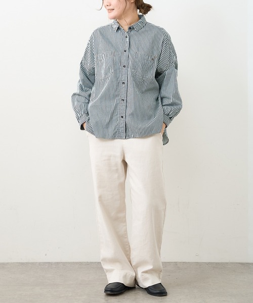 PUAL CE CIN（ピュアルセシン）の「デニム刺繍×プリントブラウス（シャツ/ブラウス・レディース・グレー/インディゴブルー/ストライプ・FREE）」の15枚目の写真