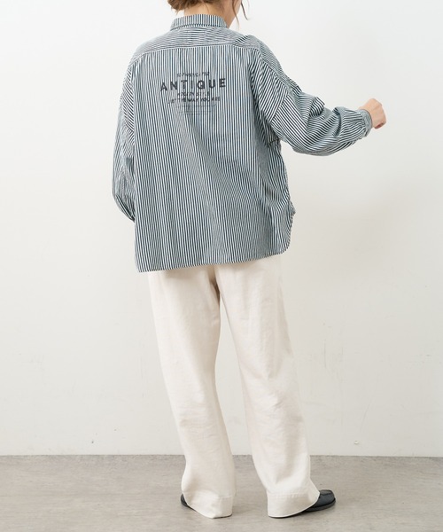 PUAL CE CIN（ピュアルセシン）の「デニム刺繍×プリントブラウス（シャツ/ブラウス・レディース・グレー/インディゴブルー/ストライプ・FREE）」の9枚目の写真