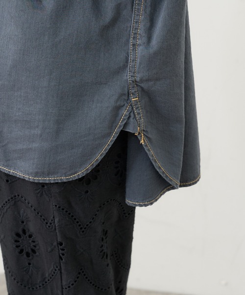 PUAL CE CIN（ピュアルセシン）の「デニム刺繍×プリントブラウス（シャツ/ブラウス・レディース・グレー/インディゴブルー/ストライプ・FREE）」の20枚目の写真