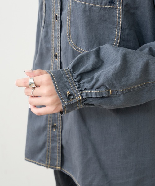 PUAL CE CIN（ピュアルセシン）の「デニム刺繍×プリントブラウス（シャツ/ブラウス・レディース・グレー/インディゴブルー/ストライプ・FREE）」の16枚目の写真