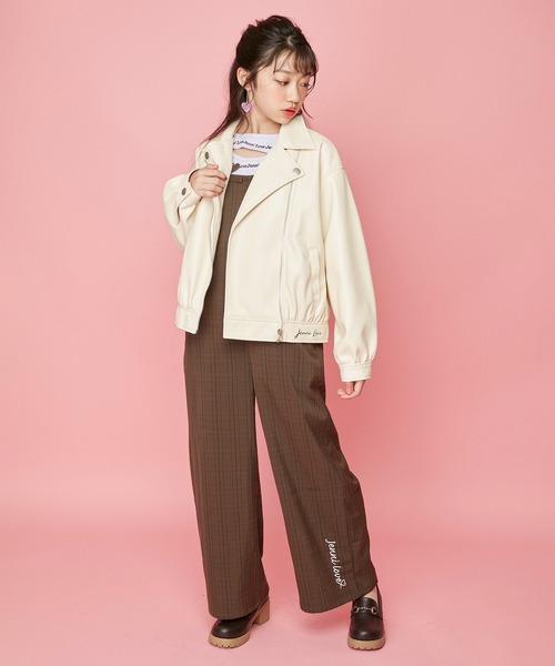 JENNI love（ジェニィラブ）の「フェイクレザーライダース（ライダースジャケット・キッズ・ブラック/オフホワイト・150cm/140cm/160cm/130cm）」の3枚目の写真