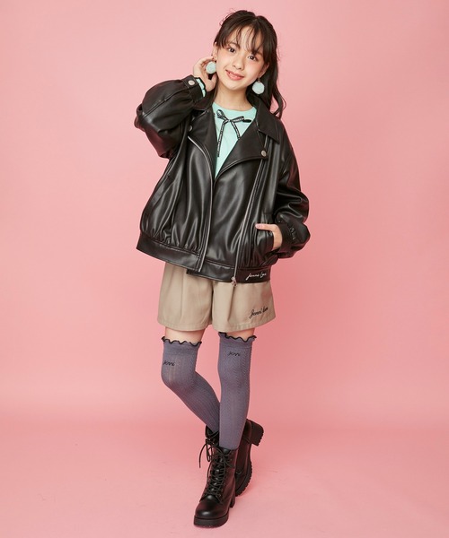 JENNI love（ジェニィラブ）の「フェイクレザーライダース（ライダースジャケット・キッズ・ブラック/オフホワイト・150cm/140cm/160cm/130cm）」の4枚目の写真