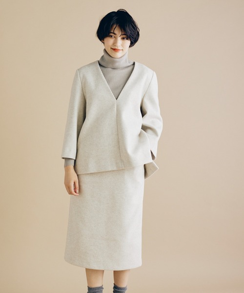 CLEARIMPRESSION （クリアインプレッション）の「圧縮ウール ミドルタイトスカート【セットアップ対応】（スカート・レディース・パープル/アイボリー/キャメル・フリー）」の10枚目の写真