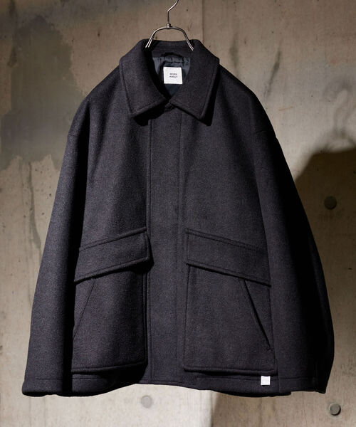 NOLLEY'S goodman（ノーリーズグッドマン）の「【WORK ABOUT/ワークアバウト】BOMBER JACKET　ボマージャケット　ショート　メルトン（ブルゾン・メンズ・チャコールグレー/サックスブルー/グレイッシュベージュ・LARGE/SMALL/MEDIUM）」の2枚目の写真