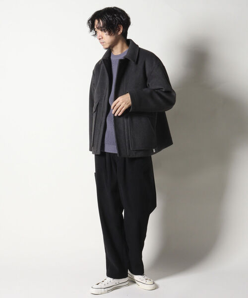 NOLLEY'S goodman（ノーリーズグッドマン）の「【WORK ABOUT/ワークアバウト】BOMBER JACKET　ボマージャケット　ショート　メルトン（ブルゾン・メンズ・チャコールグレー/サックスブルー/グレイッシュベージュ・LARGE/SMALL/MEDIUM）」の10枚目の写真