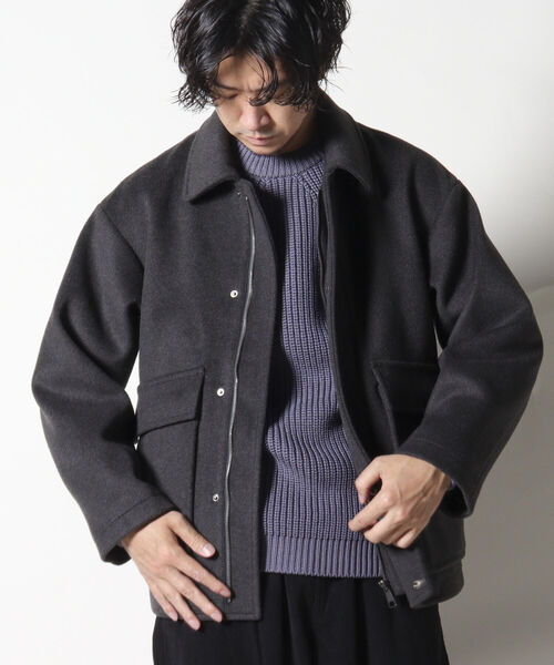 NOLLEY'S goodman（ノーリーズグッドマン）の「【WORK ABOUT/ワークアバウト】BOMBER JACKET　ボマージャケット　ショート　メルトン（ブルゾン・メンズ・チャコールグレー/サックスブルー/グレイッシュベージュ・LARGE/SMALL/MEDIUM）」の7枚目の写真
