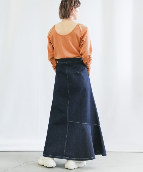 select MOCA（セレクトモカ）の「バックオープンロングスリーブサーマルカットソー（Tシャツ/カットソー・レディース・ブラック/オレンジ/ライトグリーン/アイボリー・FREE）」の5枚目の写真