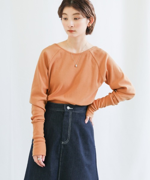 select MOCA（セレクトモカ）の「バックオープンロングスリーブサーマルカットソー（Tシャツ/カットソー・レディース・ブラック/オレンジ/ライトグリーン/アイボリー・FREE）」の10枚目の写真