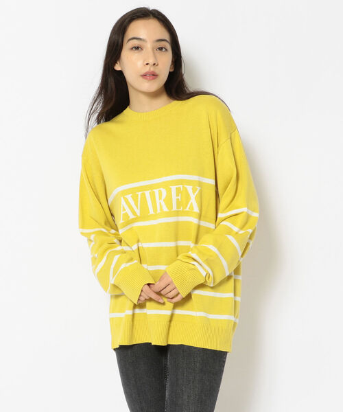 AVIREX(アヴィレックス)の「【直営店限定】L-L/S BORDERLOGO KNIT/ ボーダーロゴニット(ニット/セーター・レディース・イエロー/オフホワイト・FREE)」の1枚目の写真