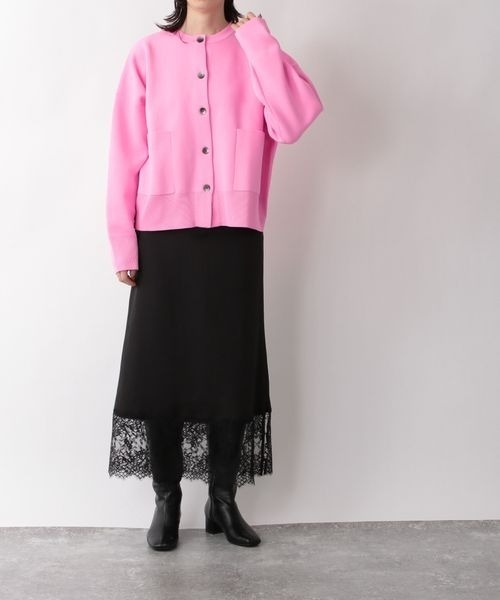 yuw（ユウ）の「ミラノリブクルーカーディガン　262877（カーディガン/ボレロ・レディース・ブラック/グリーン/ピンク・FREE）」の8枚目の写真