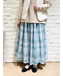 Samansa Mos2 | コットンリネンチェック柄ギャザースカート(スカート)
