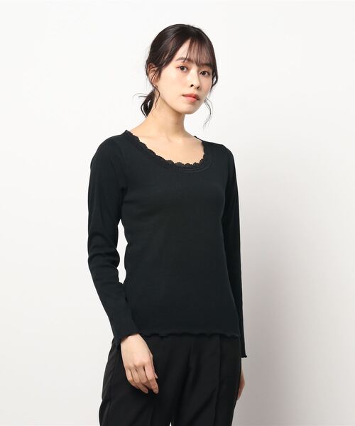 ehka sopo(エヘカソポ)の「レースクルーネック長袖カットソー(Tシャツ/カットソー・レディース・オフホワイト/ブラック/ピンク/グレー・フリ-)」の3枚目の写真