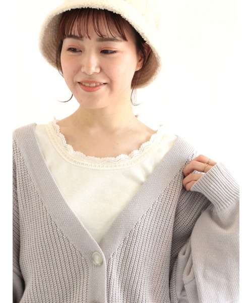 ehka sopo(エヘカソポ)の「レースクルーネック長袖カットソー(Tシャツ/カットソー・レディース・オフホワイト/ブラック/ピンク/グレー・フリ-)」の2枚目の写真