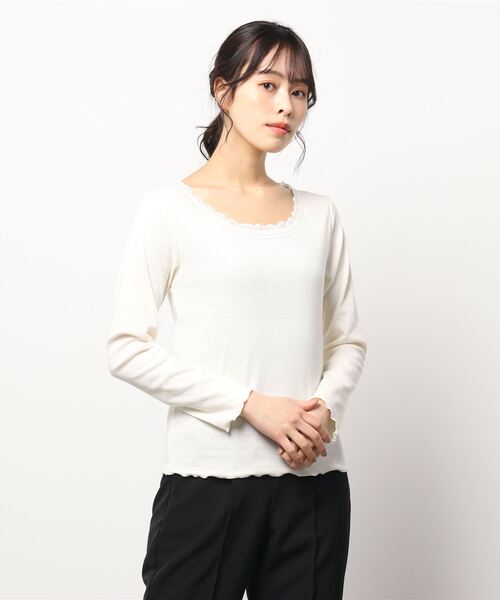 ehka sopo(エヘカソポ)の「レースクルーネック長袖カットソー(Tシャツ/カットソー・レディース・オフホワイト/ブラック/ピンク/グレー・フリ-)」の11枚目の写真
