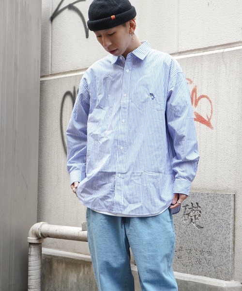 VENCEEXCHANGE（ヴァンスエクスチェンジ）の「【WEB限定】ブロードワンポイント刺繍ビッグシルエットシャツ　　カレッジ/オーバーサイズ/無地/切り替え/（シャツ/ブラウス・メンズ・ホワイト/ブラック/スカイブルー/ライトカーキ/クリアグリーン/ブルー/コーラル/その他31・M/L）」の5枚目の写真