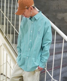 【WEB限定】ブロードワンポイント刺繍ビッグシルエットシャツ　　カレッジ/オーバーサイズ/無地/切り替え/