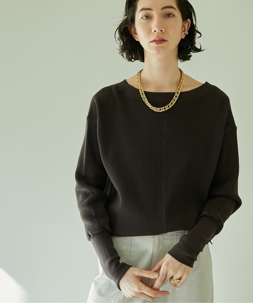 GALLARDAGALANTE（ガリャルダガランテ）の「2WAYワッフルプルオーバー（Tシャツ/カットソー・レディース・チャコールグレー/アイボリー・FREE）」の15枚目の写真