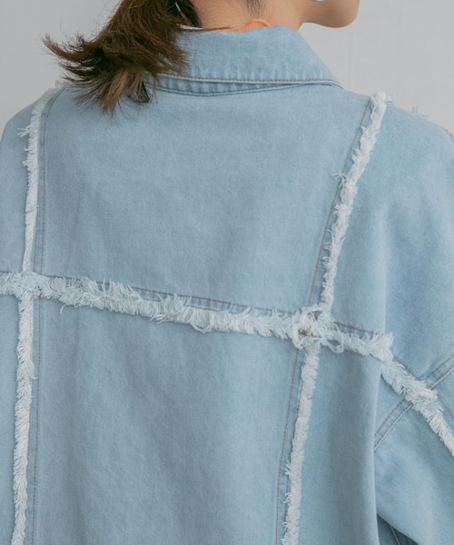 KBF（ケイビーエフ）の「パッチワークデニムジャケット（デニムジャケット・レディース・ブルー/ライトブルー・ONE）」の7枚目の写真