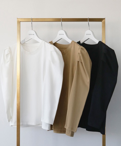 ELFRANK(エルフランク)の「ショルダーギャザーパワーショルダープルオーバー(Tシャツ/カットソー・レディース・ベージュ/ブラック/オフホワイト・FREE)」の17枚目の写真