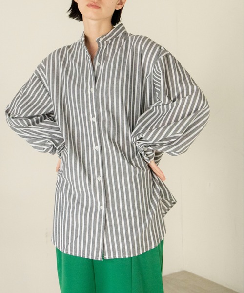 ANGIE（アンジー）の「リネンライクストライプルーズシャツ（シャツ/ブラウス・レディース・ブラック系その他/グリーン系その他/イエロー系その他/ブルー系その他・FREE）」の2枚目の写真
